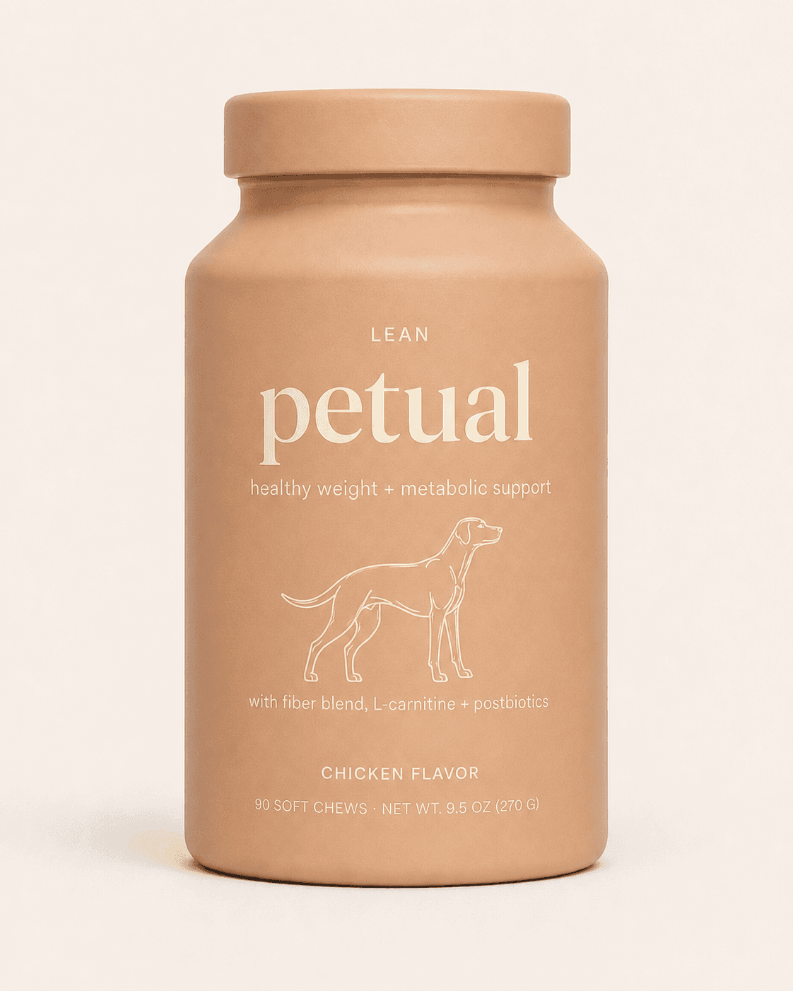 Petual Lean soft chews for dogs — healthy weight and metabolic support in an apothecary canister