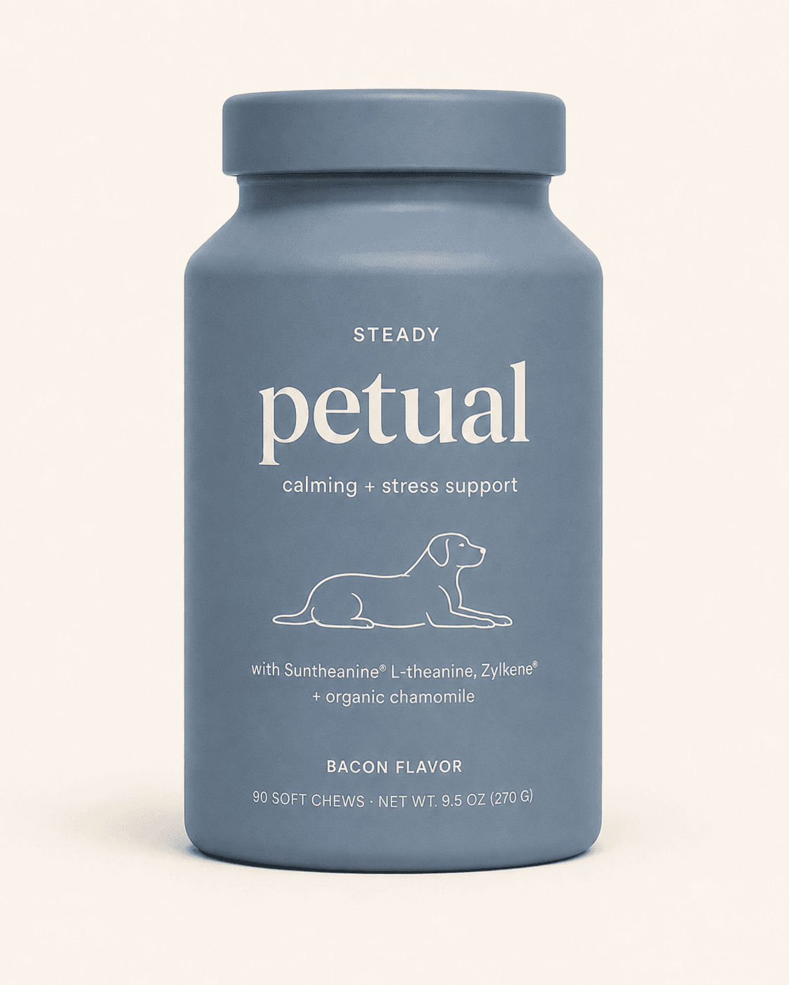 Petual Steady soft chews for dogs — calming and stress support in an apothecary canister
